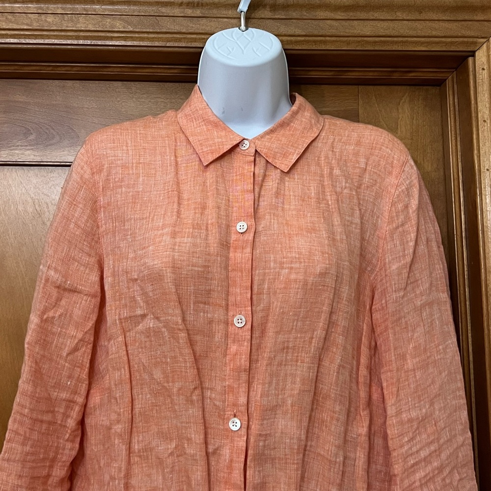 J Jill Love Linen Essential Button Down Tunic Orange Medium — READ - Picture 3 of 10